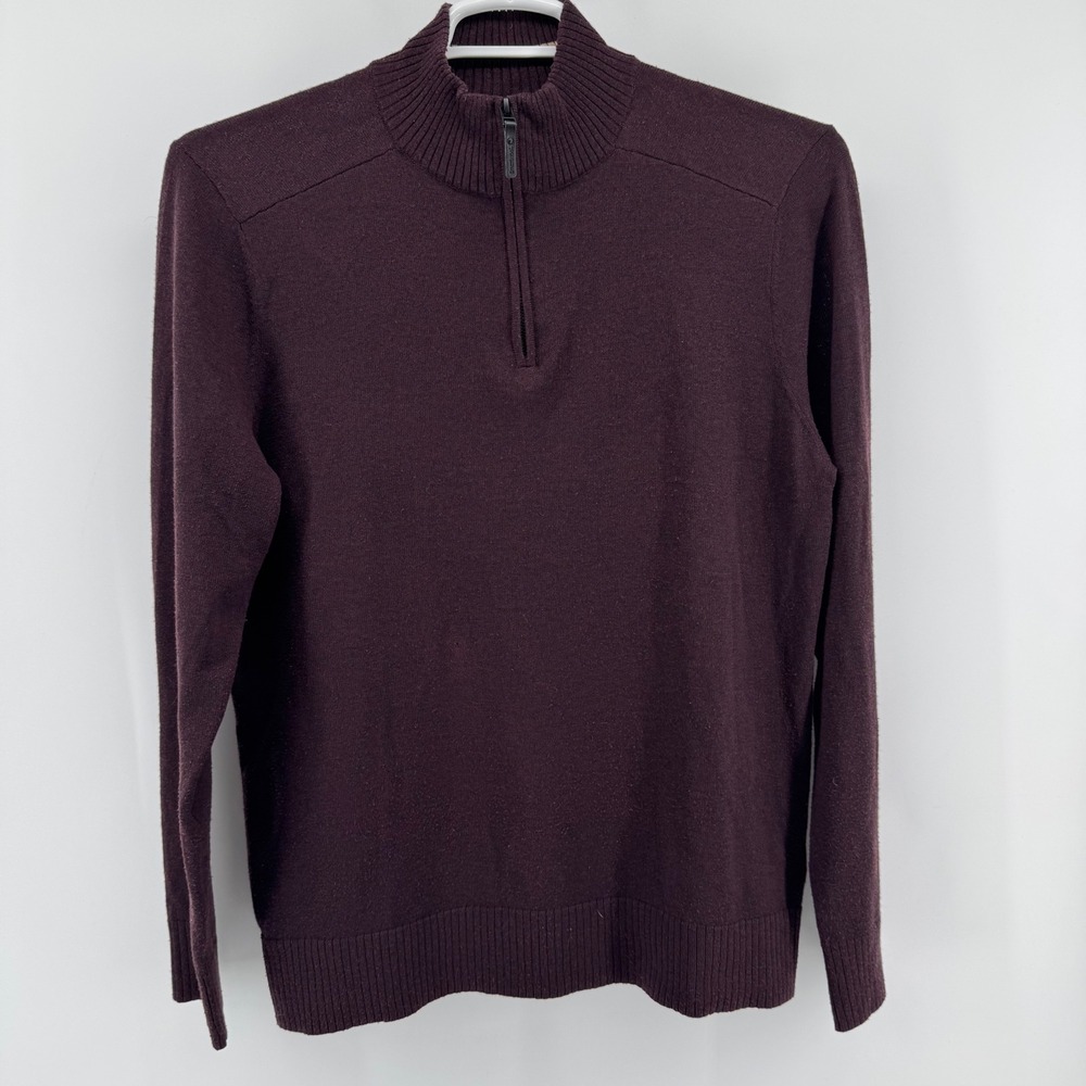 Smartwool Quarter Zip Sweater Mens M Burgundy Plum Merino Wool - Picture 2 of 12